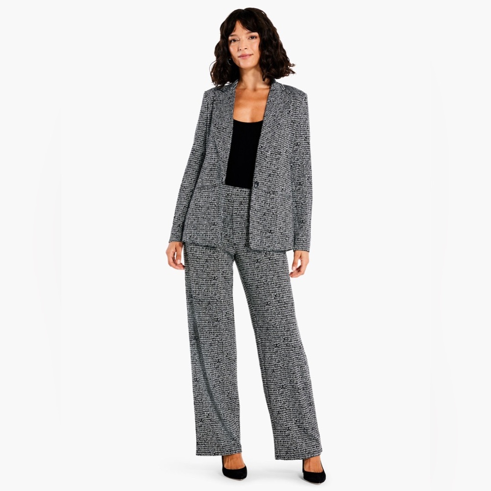 NIC+ZOE Women’s Etched Tweed Knit Blazer Pant Suit Set